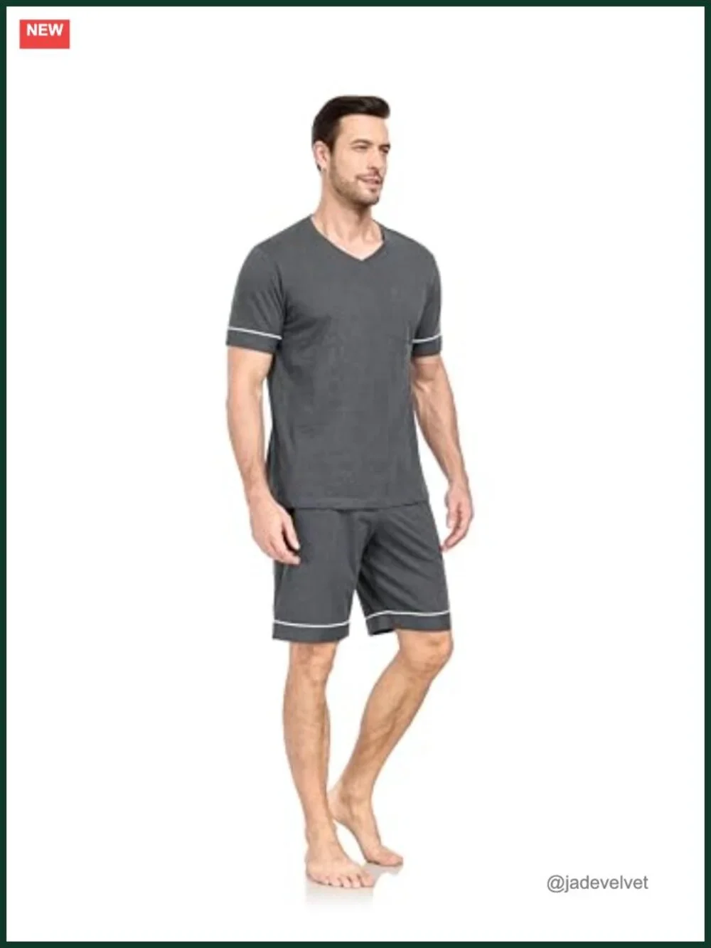 100% Cotton Men's Pajama Set Short Sleeve V-Neck Sleepwear Shorts with Pockets